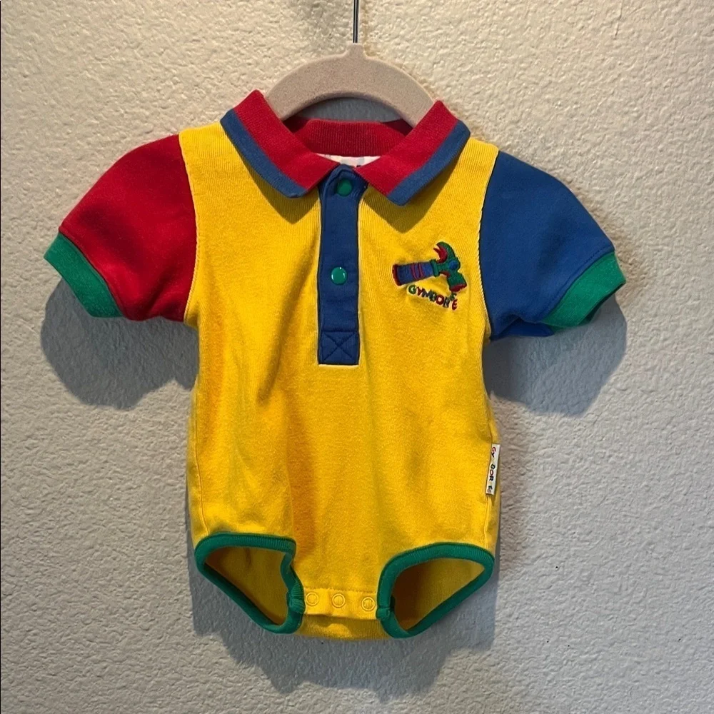 Gymboree Vintage Primary Colorblock Hammer Romper Size Newborn 90’s